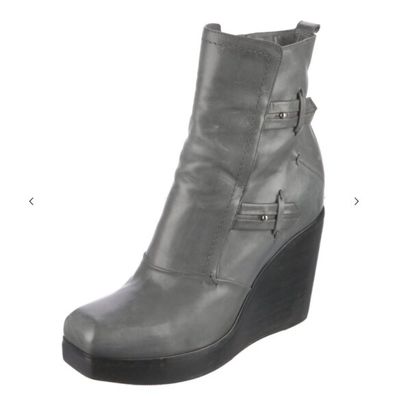 vintage grey leather cyberpunk wedge boot - Picture 1 of 4